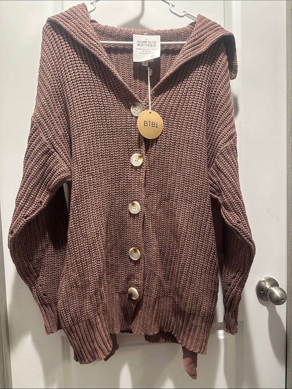 BiBi Chunky Knit Hooded Cardigan - Mauve